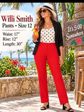 Willi Smith Bright Red Straight-Leg Trousers